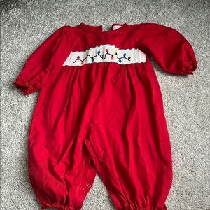 Busy Bees Smocks Red Christmas Lights Smocked Long Bubble